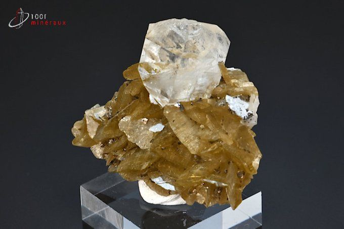 cristal de roche sur des cristaux translucides de siderite