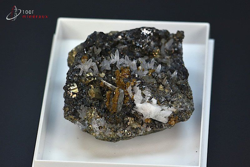 Mispickel ou Arsénopyrite,  Pyrite et Quartz - Pérou - minéraux à cristaux 4,7 cm / 92g / AL146
