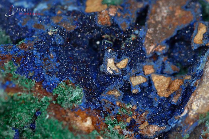 azurite et malachite cristallisée sur roche