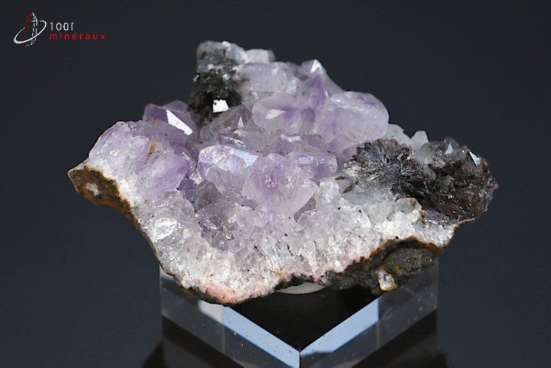Améthyste et Pyrolusite de manganèse - Maroc - minéraux à cristaux 5,6 cm / 54g / AW836