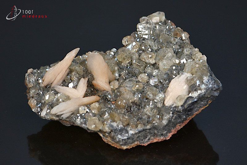 Cérusite et Baryte sur Galène  - Maroc - minéraux à cristaux 6,7 cm / 140g / AX859