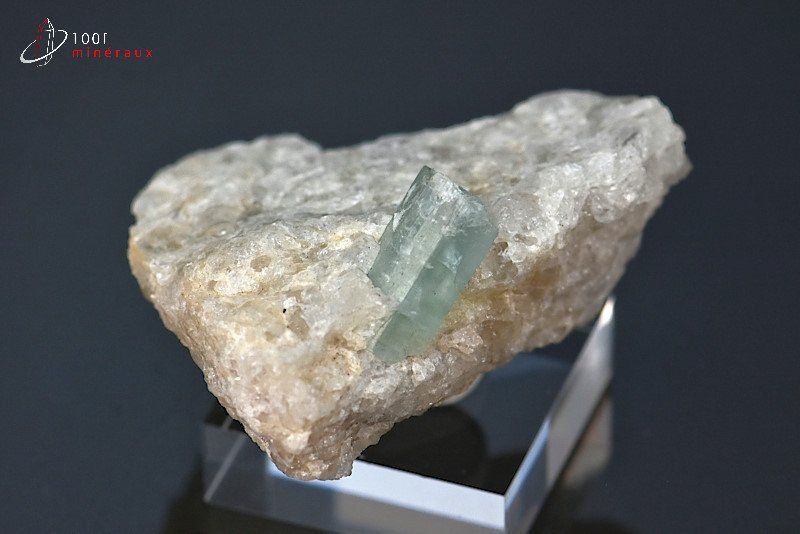 Cristal d'Aigue-marine sur Quartz - Pakistan - minéraux à cristaux 5,2 cm / 56g / AZ973