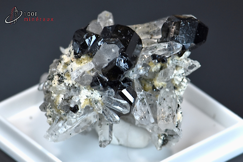Cassitérite sur Cristal de roche - Bolivie - minéraux à cristaux 4 cm / 23g / BD901