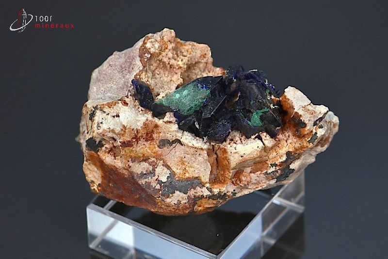Azurite et Malachite cristallisées - Maroc - minéraux à cristaux 4,7 cm / 28g / BE195
