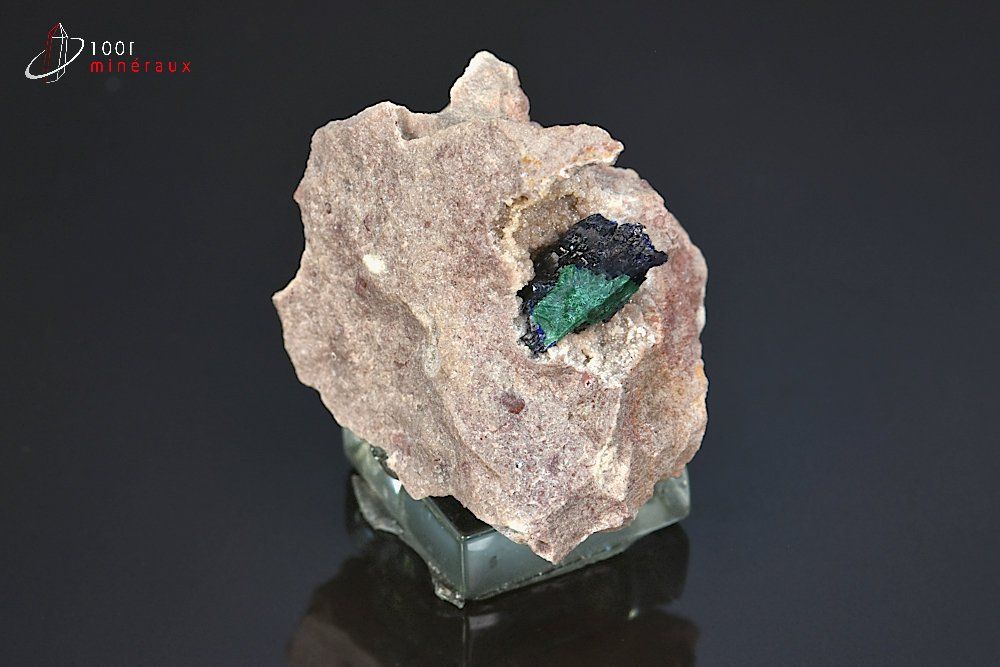 Cristal d'Azurite et de Malachite sur roche - Maroc - minéraux à cristaux 4,1 cm / 34g / BE501
