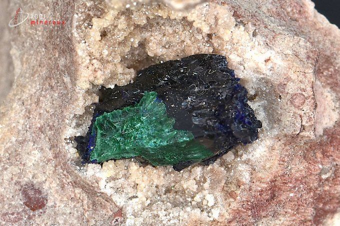 cristal de Malachite sur Azurite