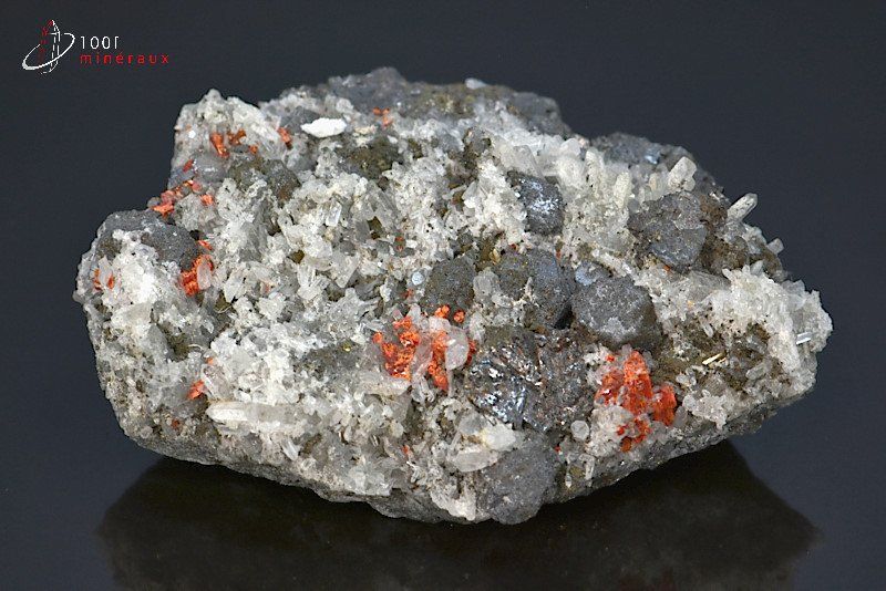 Réalgar et Quartz sur Galène - Pérou - minéraux à cristaux 9,3 cm / 239g / BE677