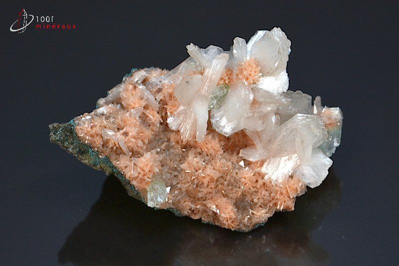 Apophyllite et Stilbite sur Heulandite - Inde - minéraux à cristaux 6,5 cm / 56g / BF311