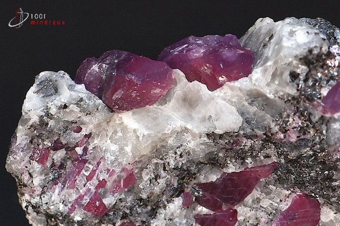 nombreux cristaux de rubis corindon sur quartz
