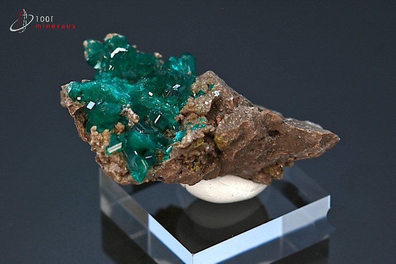 Dioptase sur roche - R.D. du Congo - minéraux à cristaux 4,2 cm / 24g / BL940